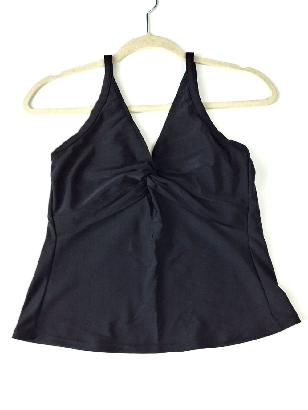 Bikini Bay Womens Sz 34 (S) Tankini Top Swimwear Black V-Neckline Twist Front
